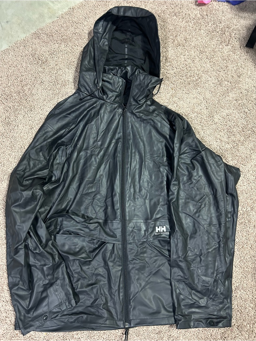 Helly Hansen Rain Jacket Mens Large Black HH Waterproof Hooded Outdoor